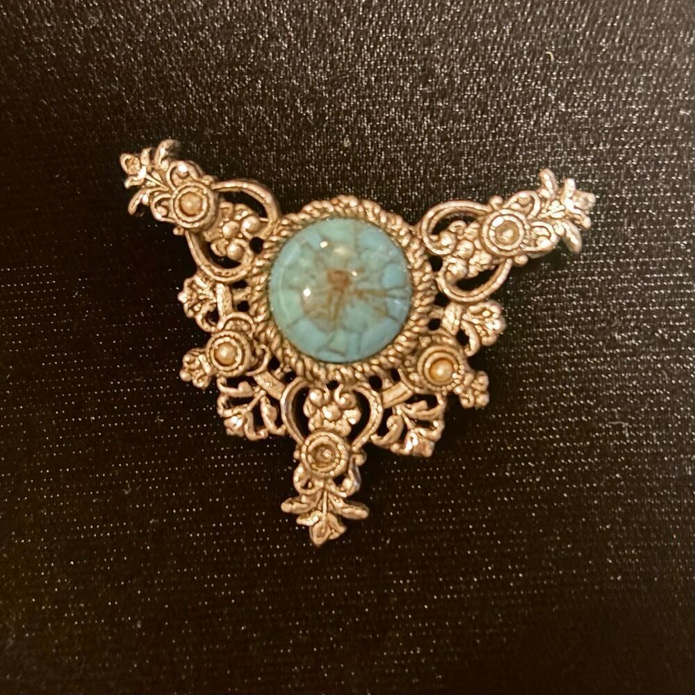 Vintage 1960s Sarah Coventry Tranquility Brooch - Faux Turquoise & Pearl